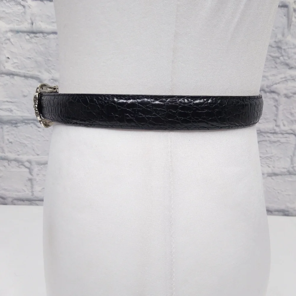 Vintage 90s Y2K Brighton Black Leather Western Style Belt M - Picture 4 of 7